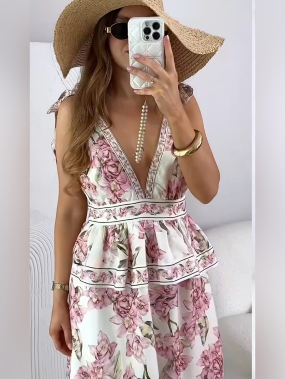 H&M FLORAL LINEN-BLEND PEPLUM DRESS SIZE M - Picture 2 of 16